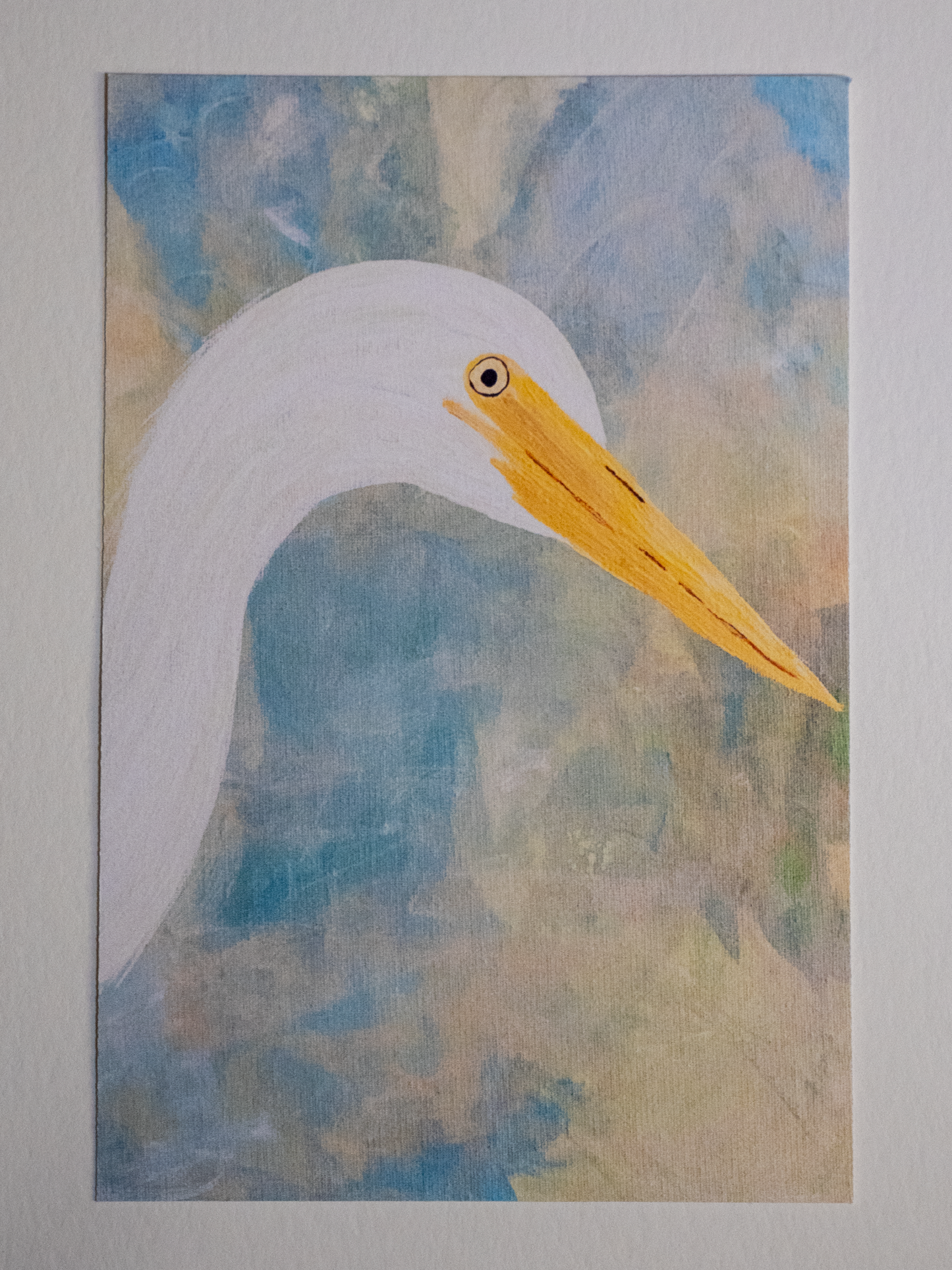 Great Egret Postcard, Colorful Bird Art Print, Acrylic Painting, Coastal Wildlife Art, Bird Watcher Gift, Gulf Coast Nature, 4x6