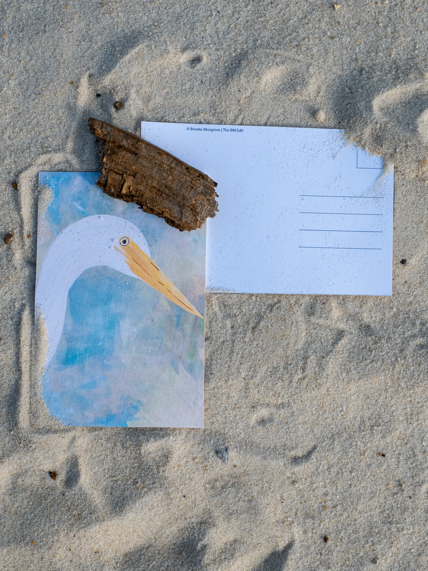 Great Egret Postcard, Colorful Bird Art Print, Acrylic Painting, Coastal Wildlife Art, Bird Watcher Gift, Gulf Coast Nature, 4x6