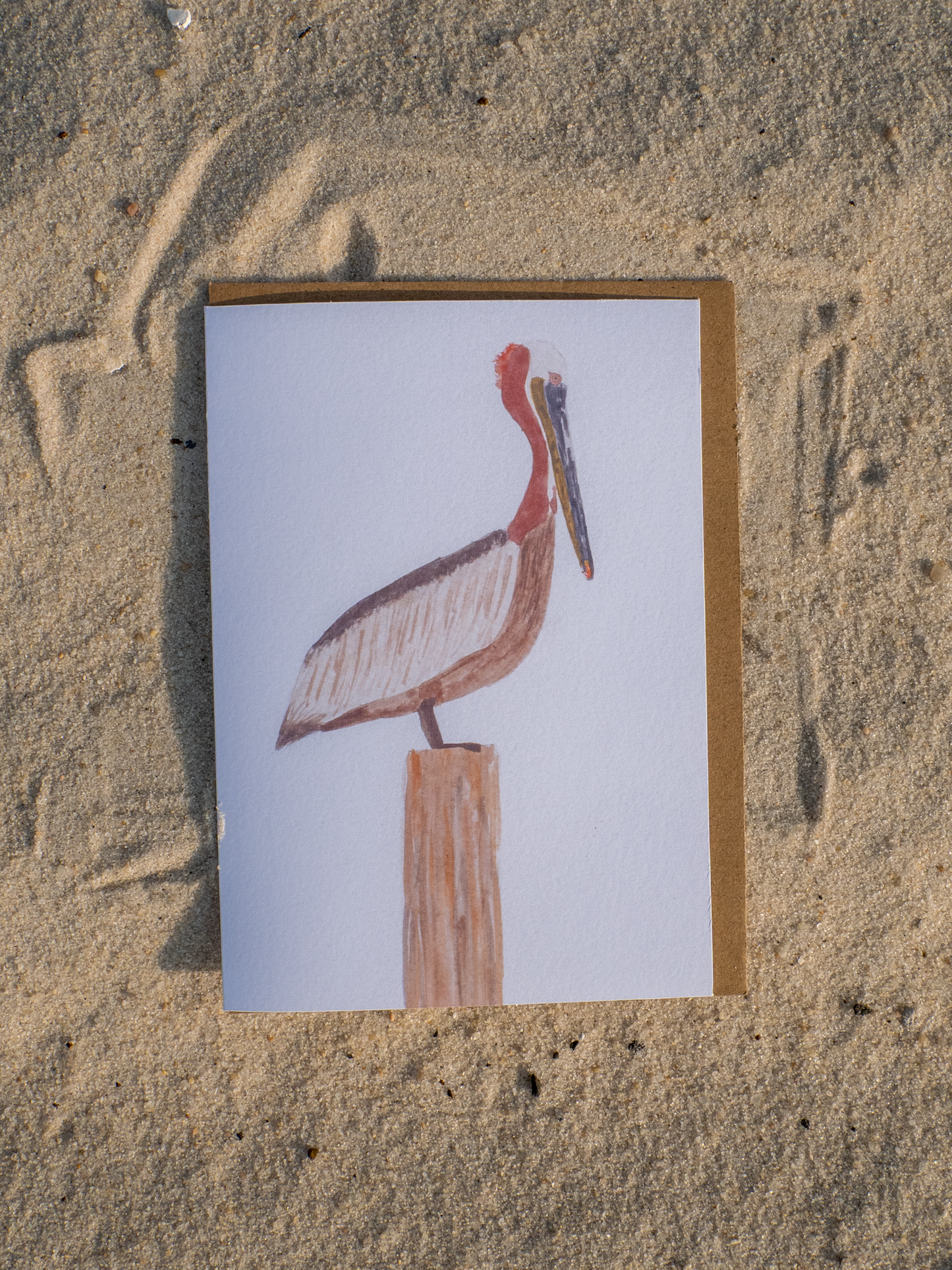 Brown Pelican Greeting Card, Coastal Bird Art, Gulf Coast Watercolor, Beach Lover Gift, Nature Card Blank Inside, Bird Art, 5x7
