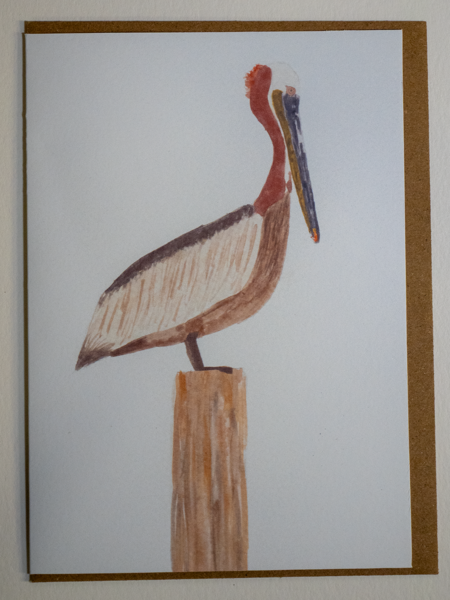 Brown Pelican Greeting Card, Coastal Bird Art, Gulf Coast Watercolor, Beach Lover Gift, Nature Card Blank Inside, Bird Art, 5x7
