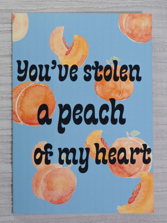 Peach Greeting Card | You've Stolen a Peach of My Heart | Watercolor Art Card | Fruit Pun Card | Love, Valentine's & Anniversary Card | The BM Edit