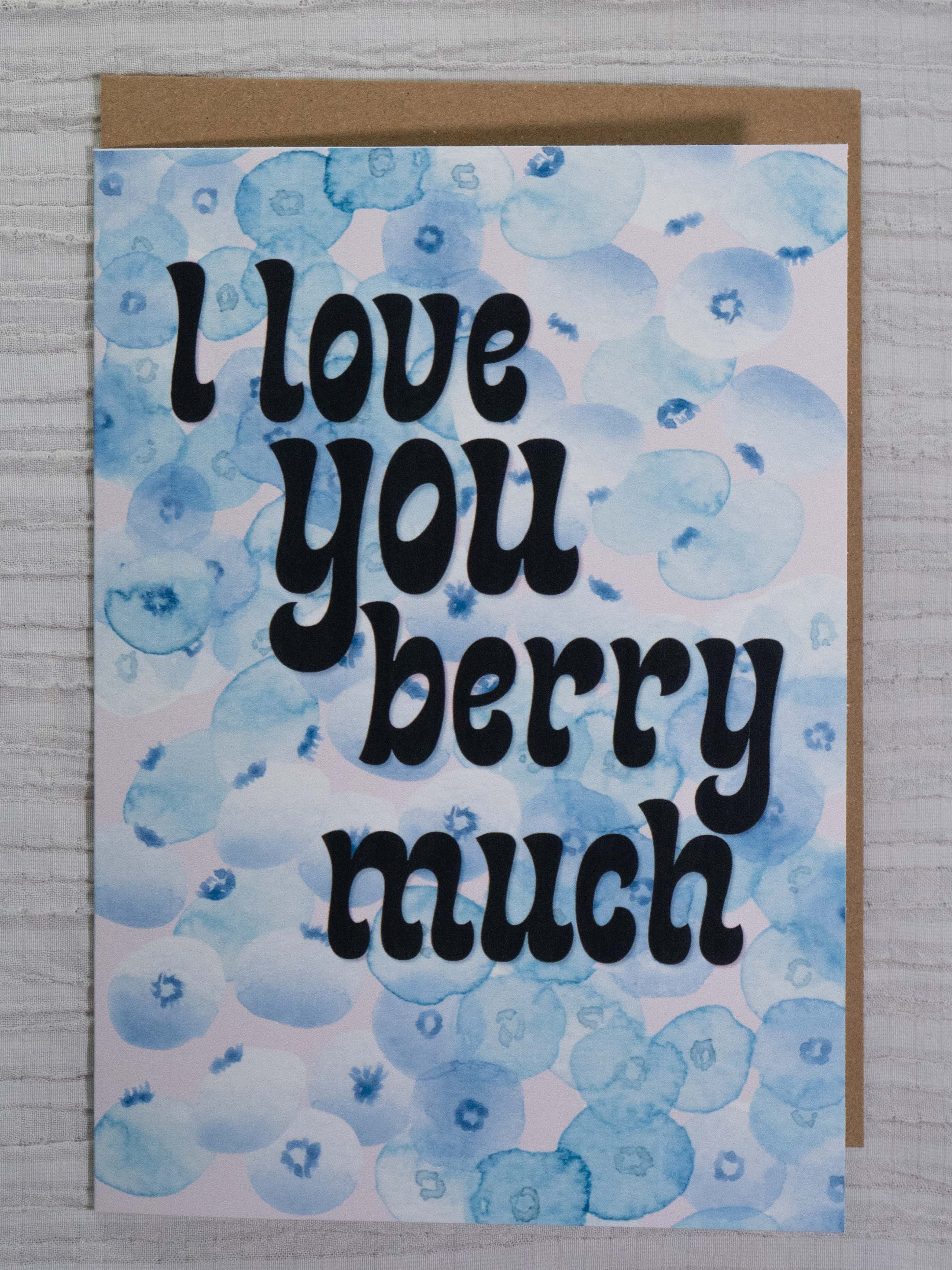 Blueberry Greeting Card | Love Berry Much | Watercolor Art Card | Fruit Pun Card | Love, Friendship & Birthday Card | The BM Edit