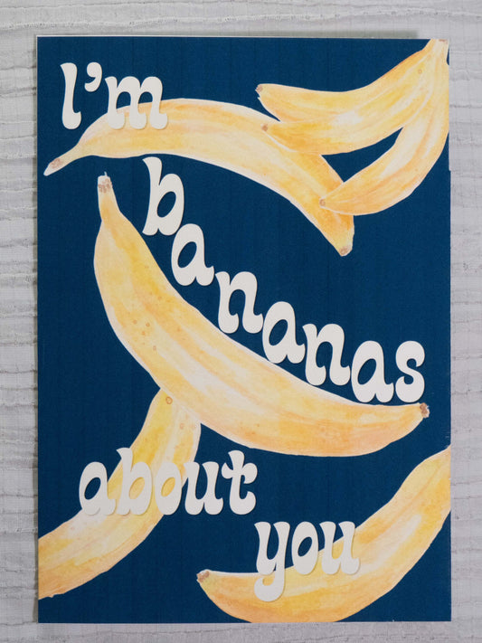 Banana Greeting Card | I'm Bananas About You | Watercolor Art Card | Fruit Pun Card | Valentine's, Love & Funny Card | The BM Edit