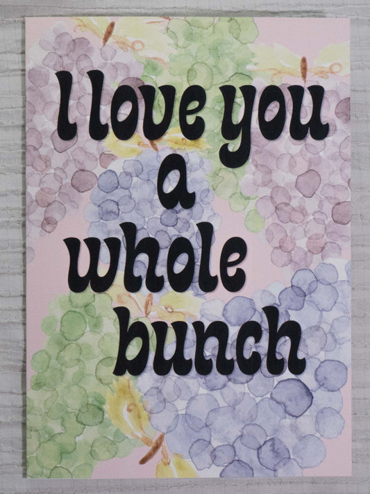 Grape Greeting Card | I Love You a Whole Bunch | Watercolor Art Card | Fruit Pun Card | Love, Anniversary & Valentine's Card | The BM Edit