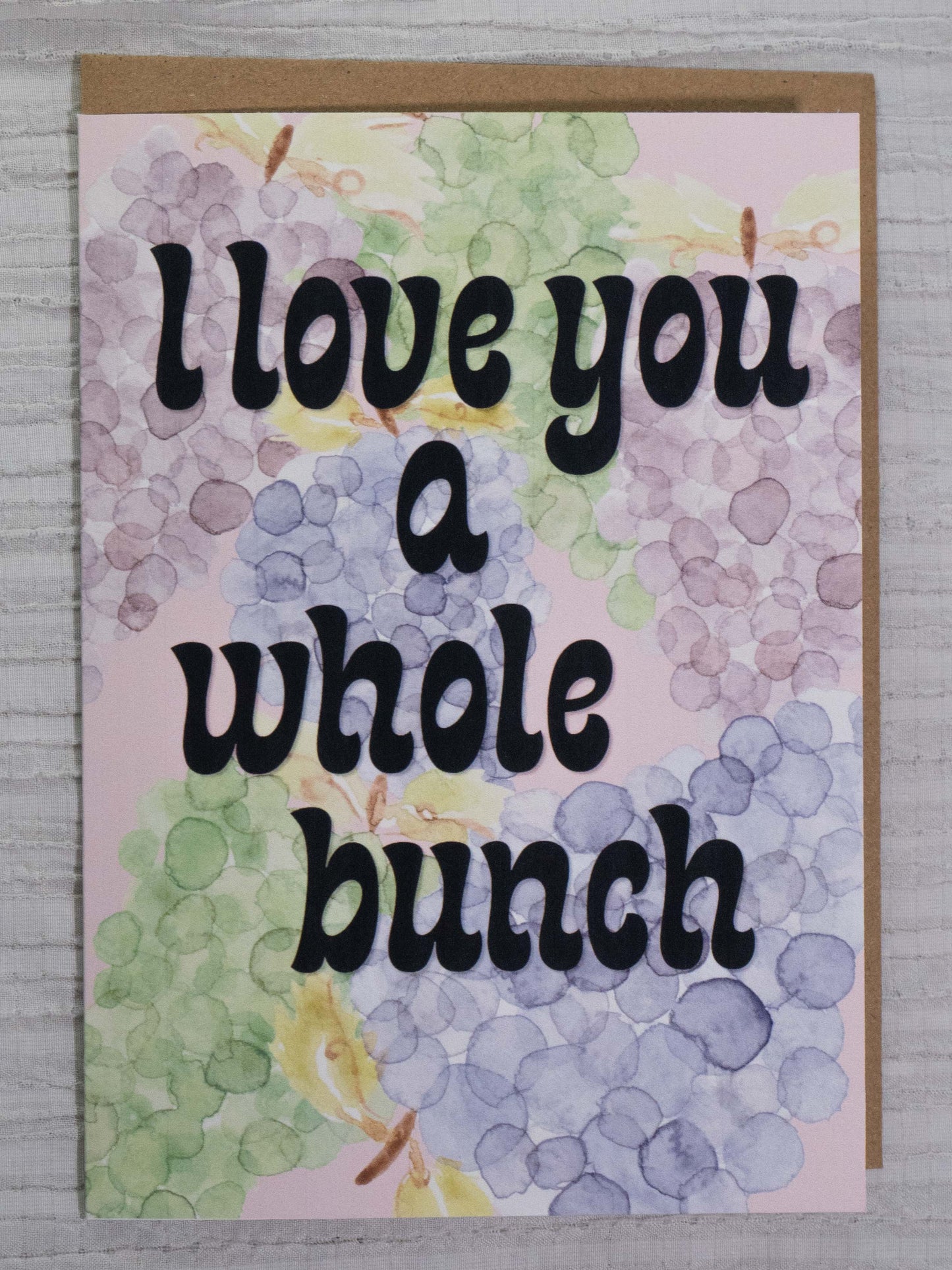 Grape Greeting Card | I Love You a Whole Bunch | Watercolor Art Card | Fruit Pun Card | Love, Anniversary & Valentine's Card | The BM Edit