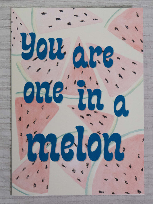 Watermelon Greeting Card | One in a Melon | Watercolor Art Card | Fruit Pun Card | Birthday, Summer & Love Card | The BM Edit