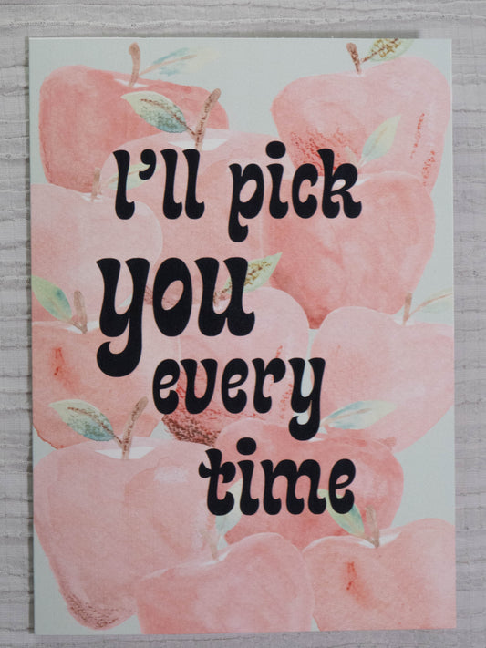 Apple Greeting Card | I'd Pick You | Watercolor Art Card | Fruit Pun Card | Friendship, Love & Birthday Card | The BM Edit