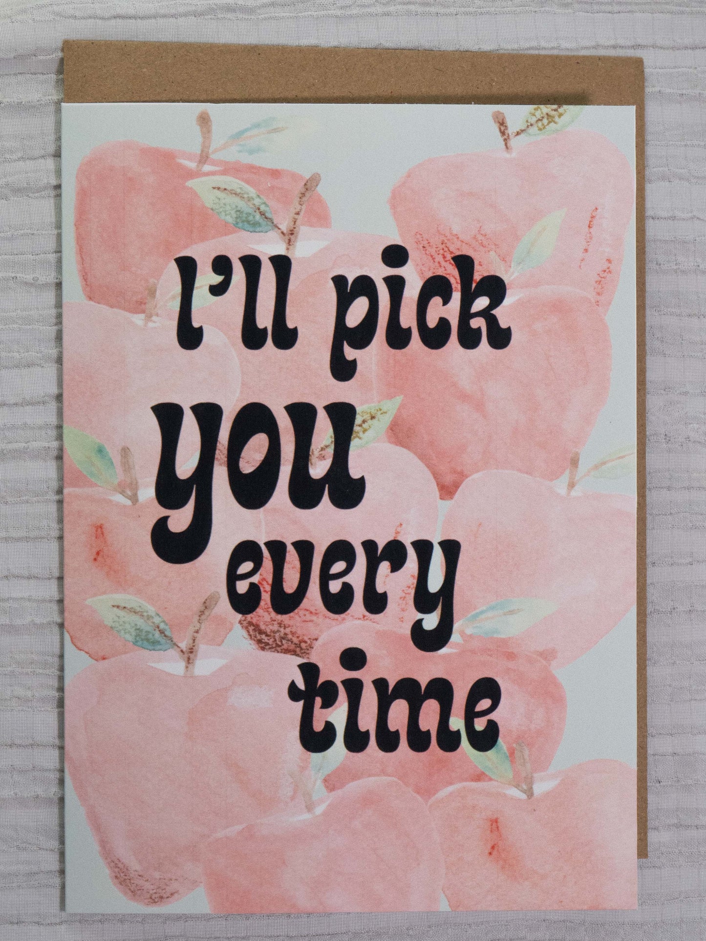 Apple Greeting Card | I'd Pick You | Watercolor Art Card | Fruit Pun Card | Friendship, Love & Birthday Card | The BM Edit