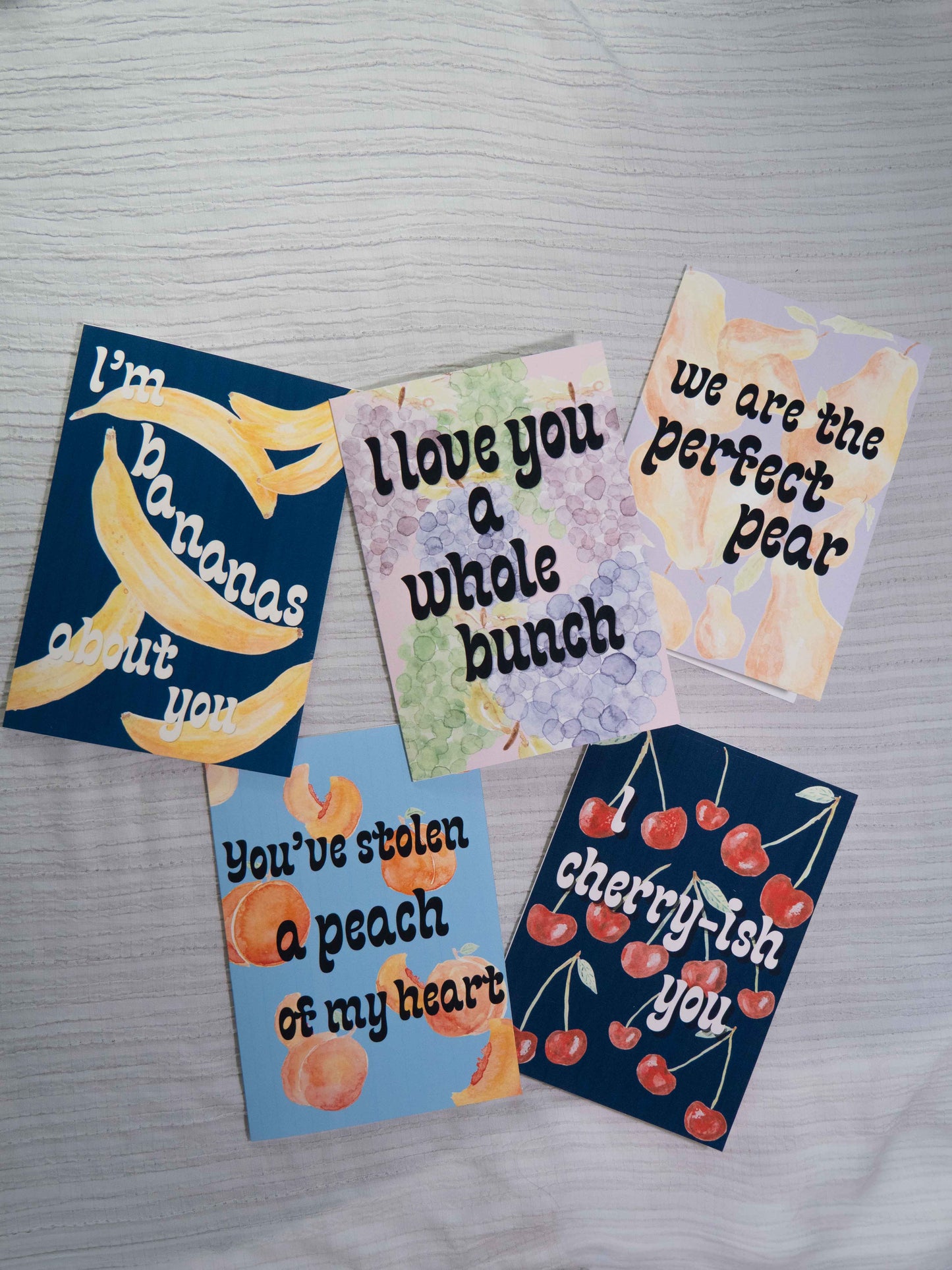 Romantic Greeting Card Set | Watercolor Love Cards | Set of 5 Fruit Pun Cards | Valentine's Day, Anniversary, Love Notes |