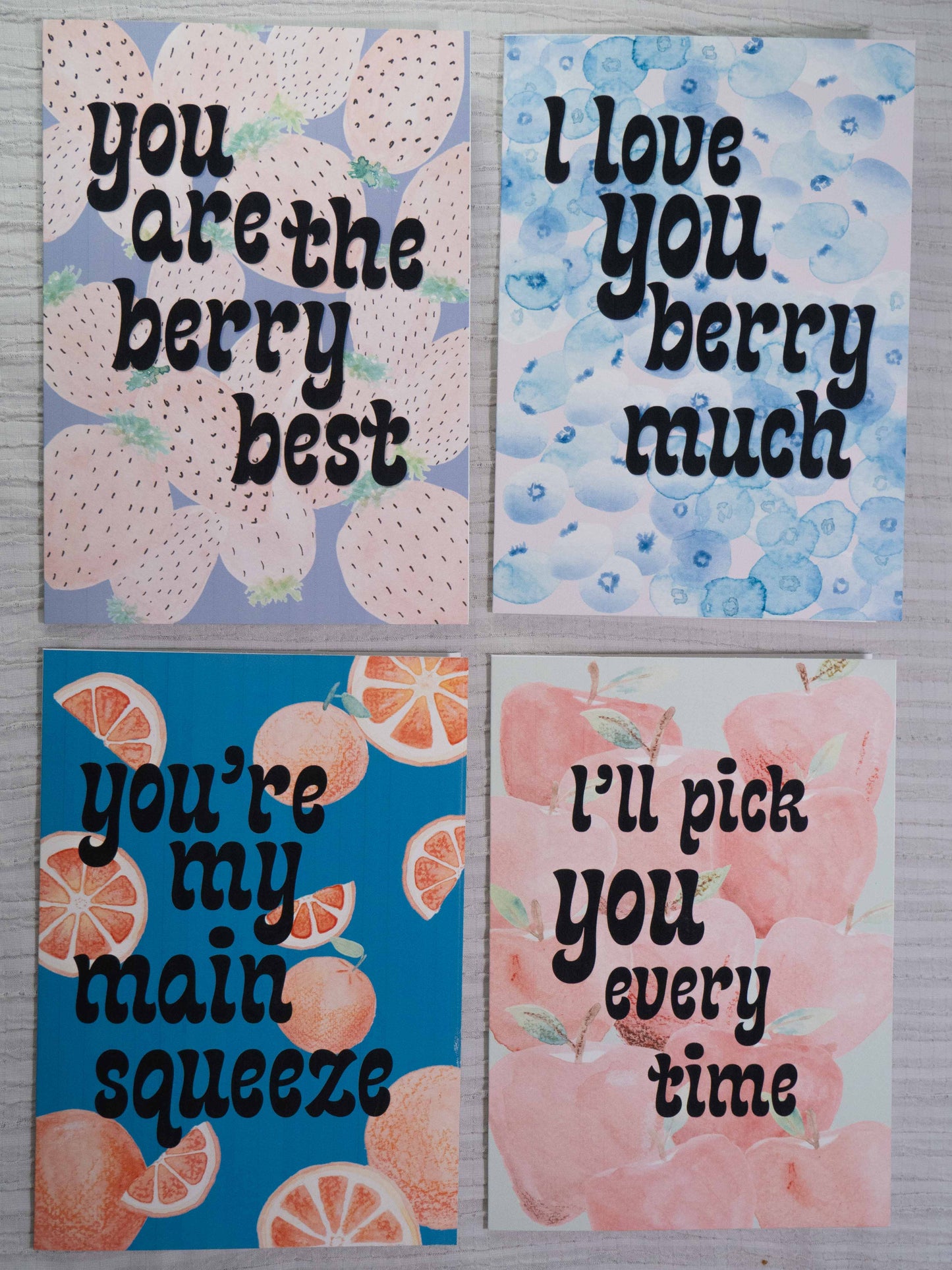 Friendship Greeting Card Set | Watercolor Art Cards | Set of 4 Punny Cards | Best Friend, Birthday, Appreciation Cards