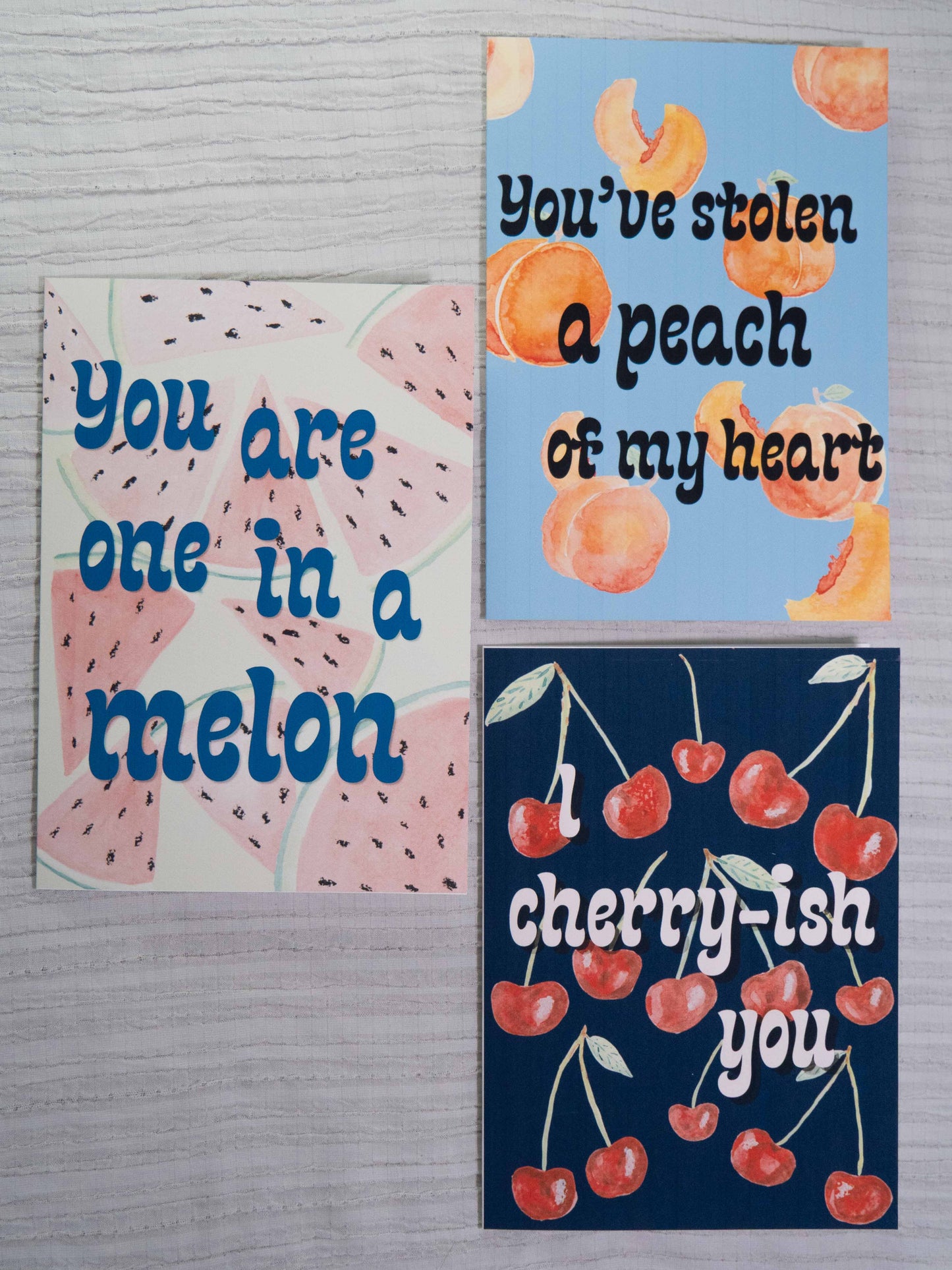 Small Greeting Card Set | Watercolor Art Cards | Set of 3 Punny Fruit Cards | Summer, Spring & Everyday Cards